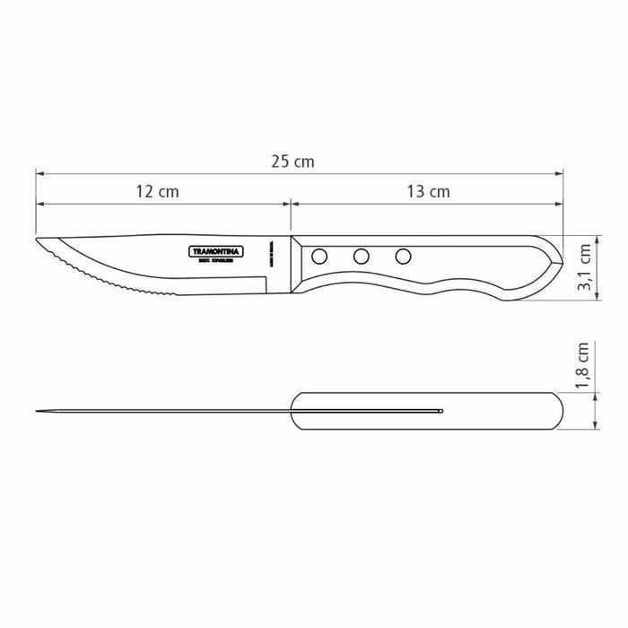 Tramontina 4 Piece Jumbo Steak Knife with Polywood Handle 12cm - Brown