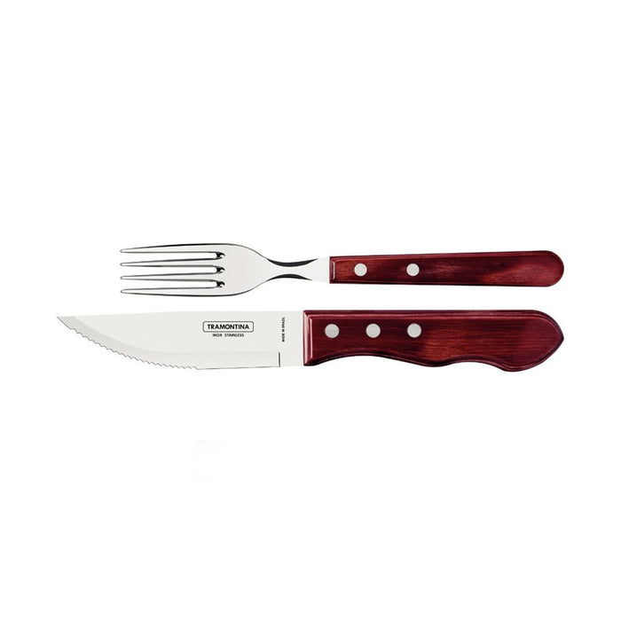 Tramontina Jumbo Steak Cutlery Set with Polywood Handle in Red - 12 Piece