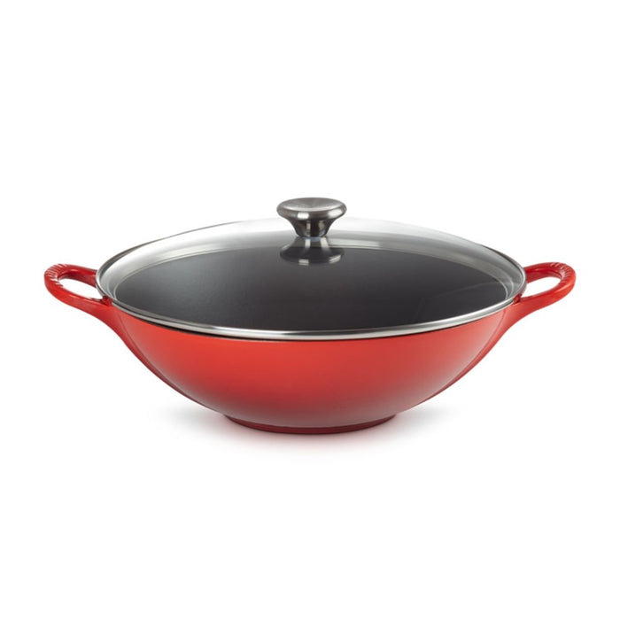 Le Creuset Signature Cast Iron Wok with Traditional Glass Lid - 32cm