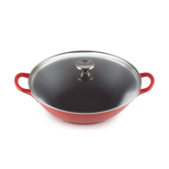 Le Creuset Signature Cast Iron Wok with Traditional Glass Lid - 32cm