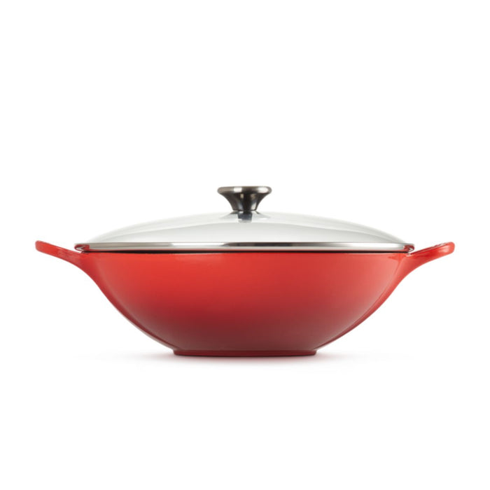 Le Creuset Signature Cast Iron Wok with Traditional Glass Lid - 32cm