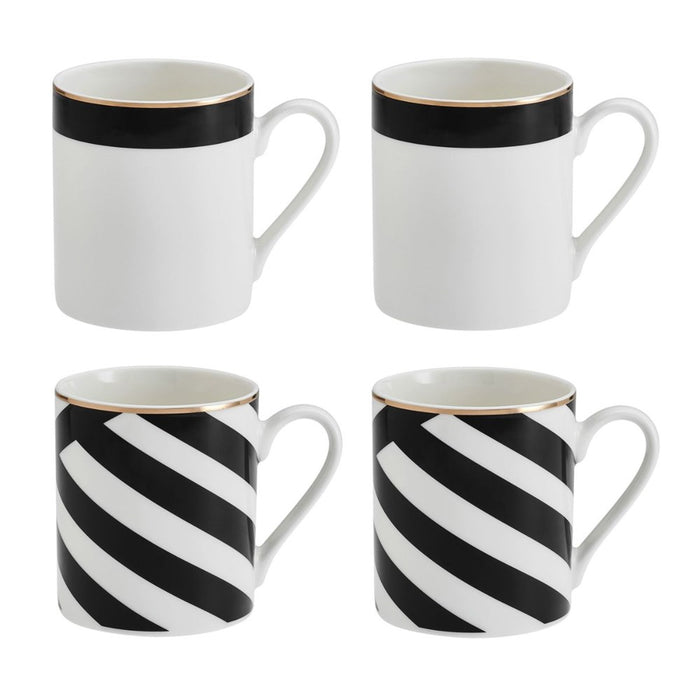 Mikasa Luxe Deco 4 piece China Mug Set - 380ml - Black /White