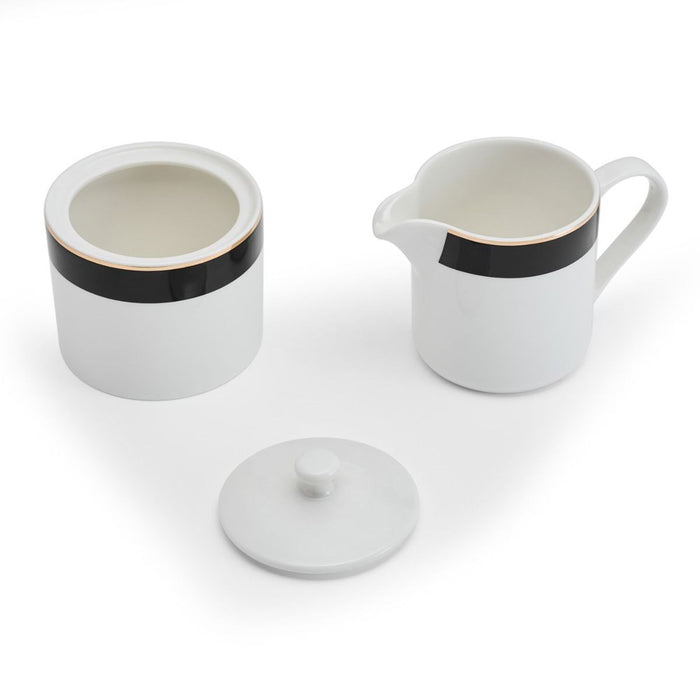 Mikasa Luxe Deco  China Sugar Pot  and Creamer Set - 245ml - White/Black