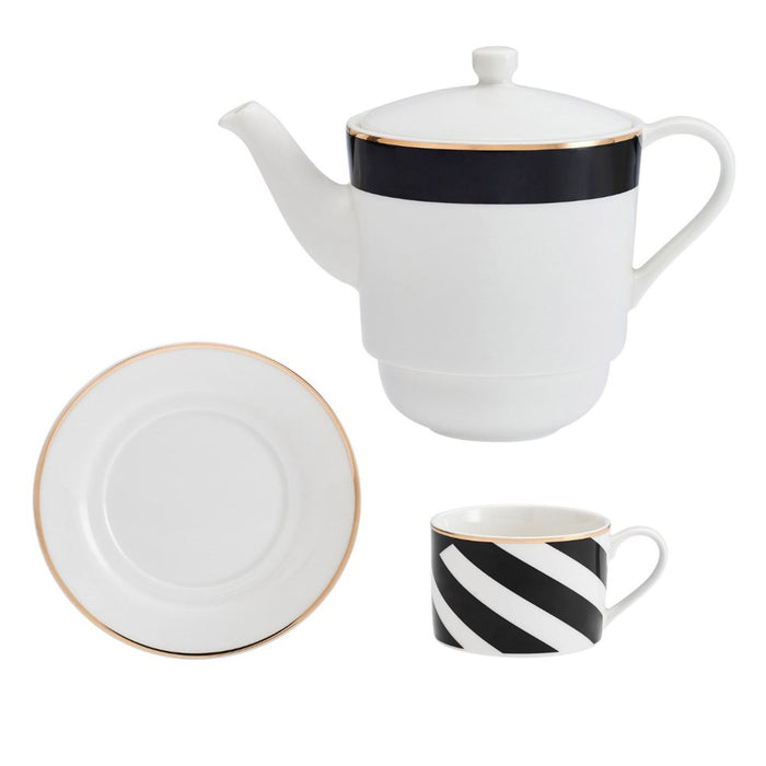 Mikasa Luxe Deco  China Tea for One Set - White /Black