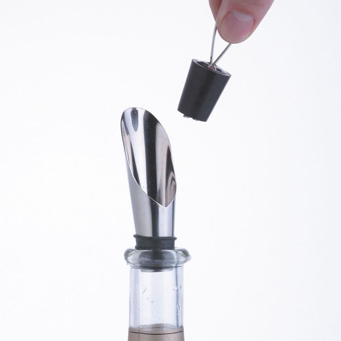 BarCraft Stainless Steel Wine Pourer with Stopper