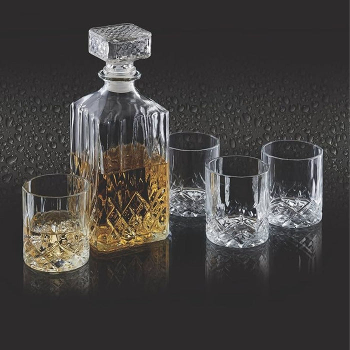 BarCraft Cut Glass 900ml Whiskey Decanter Set - 5 Piece