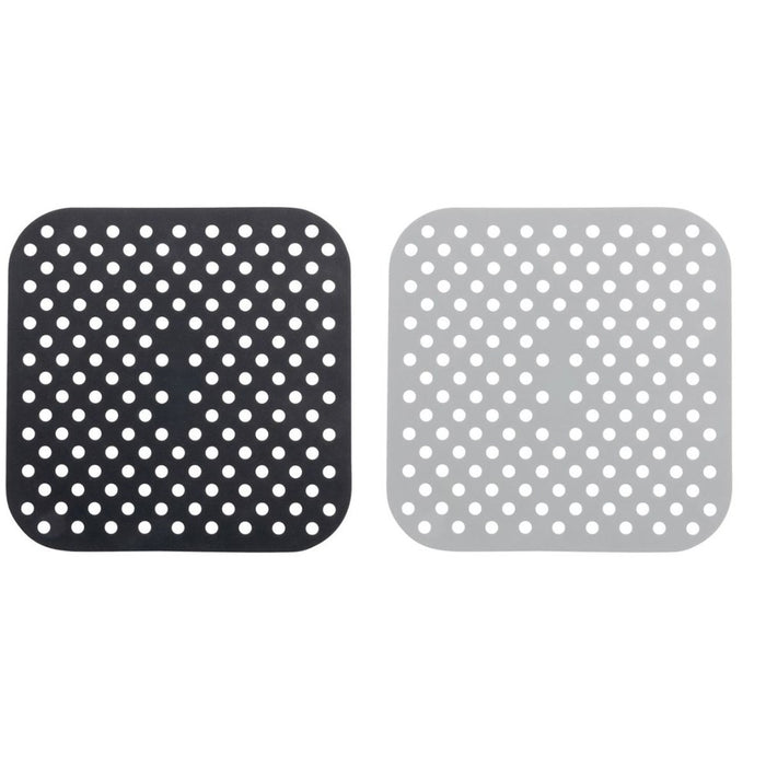 Cuisena Air Fryer Silicone Square Mat - Set of 2 - 18.5cm - Black & Grey